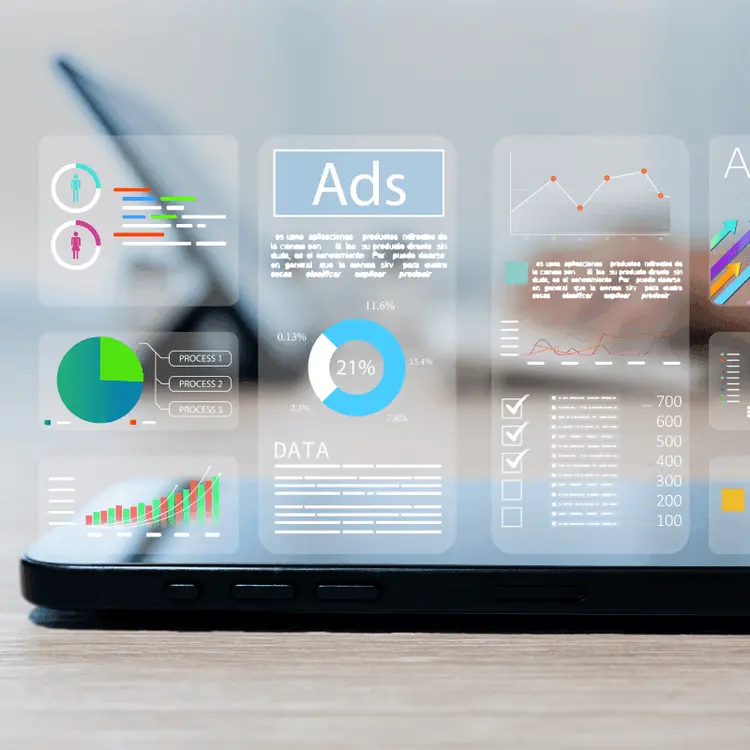 Laptop showing advertising campaign data and analytics