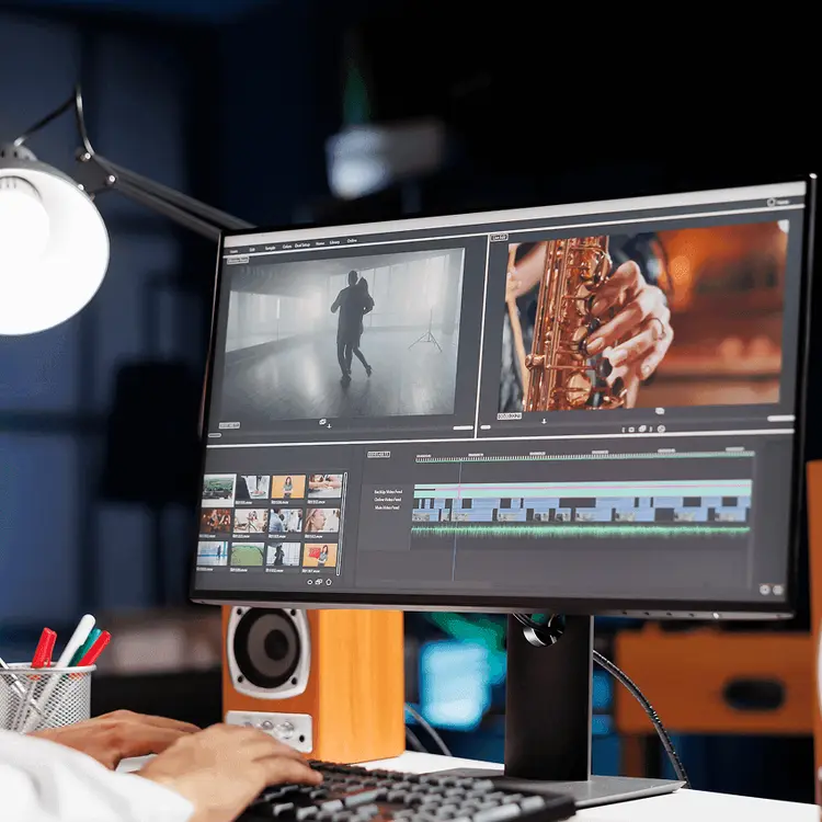 A specialist on the Illia BizTech team editing a short social media video